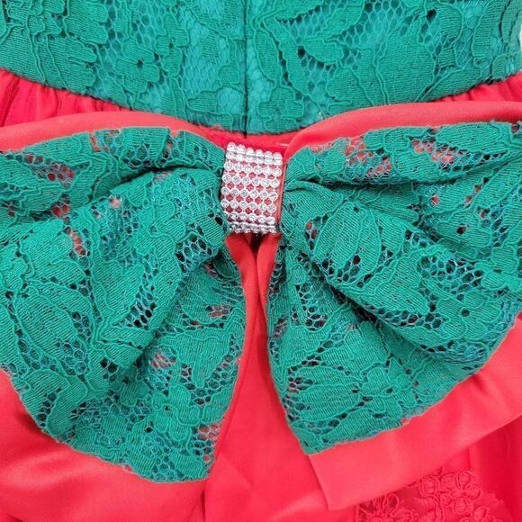 Red and Green Formal Christmas Dress Matching Headband Lace Bow - Picture 6 of 12